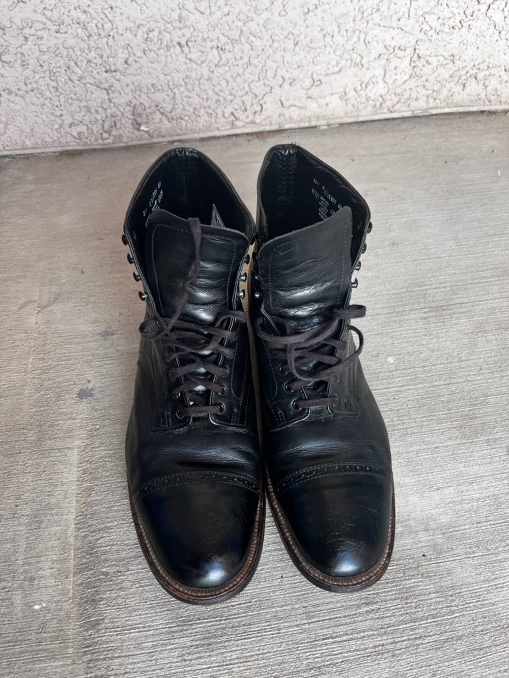 Stacy Adams Black Leather Cap-Toe Lace-Up Boots 10.5 E